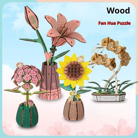 Wooden 3D Puzzle Building Blocks Flower