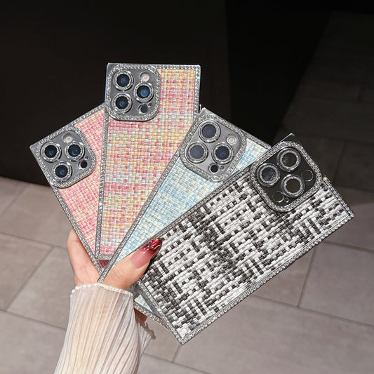 Glitter Lens Glass Diamond Woven Phone Case