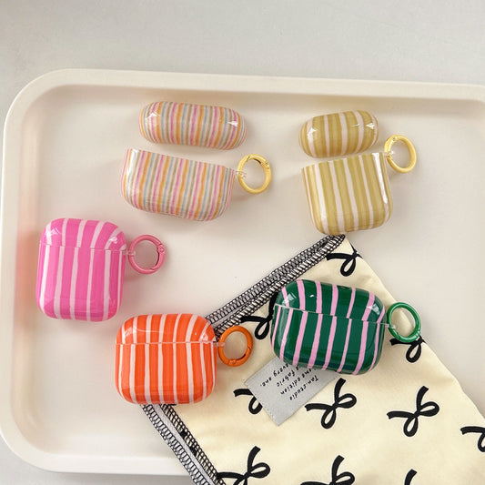 Fashion Color Collision Striped Glossy AirPods Case